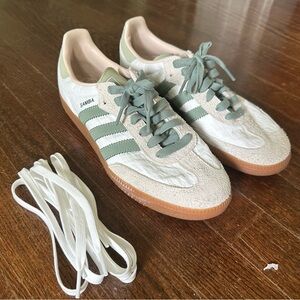 NWOT Adidas Women’s Samba OG White and Silver Green